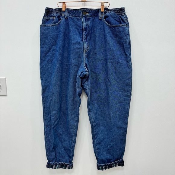 VINTAGE LL BEAN FLANNEL LINED HIGH WAIST JEANS 90s PLUS SZ 20 WOMENS - Picture 1 of 10